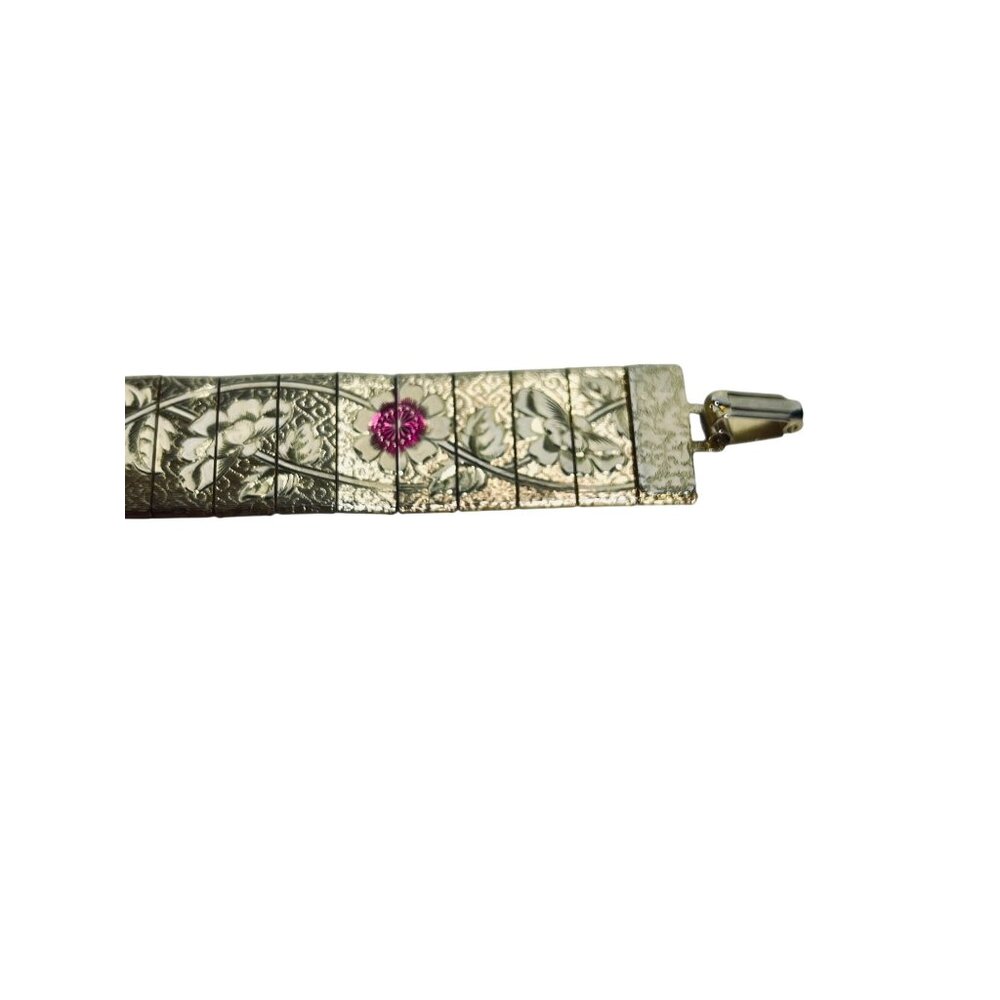 Vintage Gold Tone Floral Paneled Bracelet (6145) - Picture 7 of 10